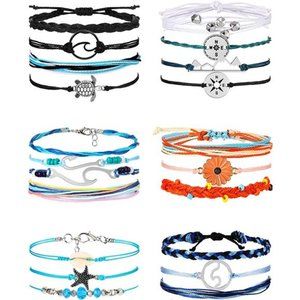 21 Pieces Surfer Bracelet Ocean Wave Adjustable Waterproof Friendship Bracelets